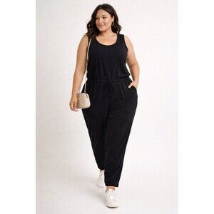 Plus Size Black Sleeveless Jumpsuit‎ Casual Drawstring Lounge Outfit XL